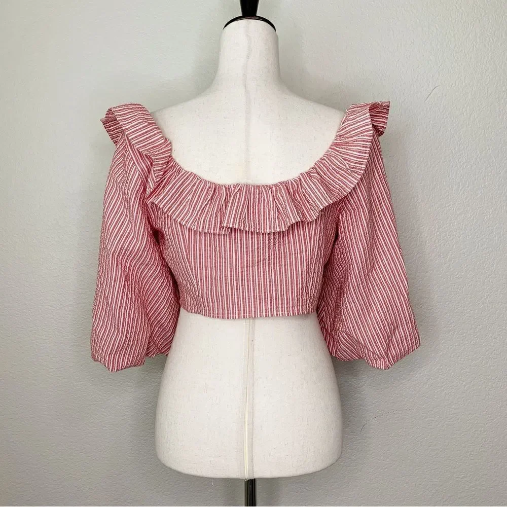 NWT Zara Women’s Size Medium Striped Ruffles Crop Top